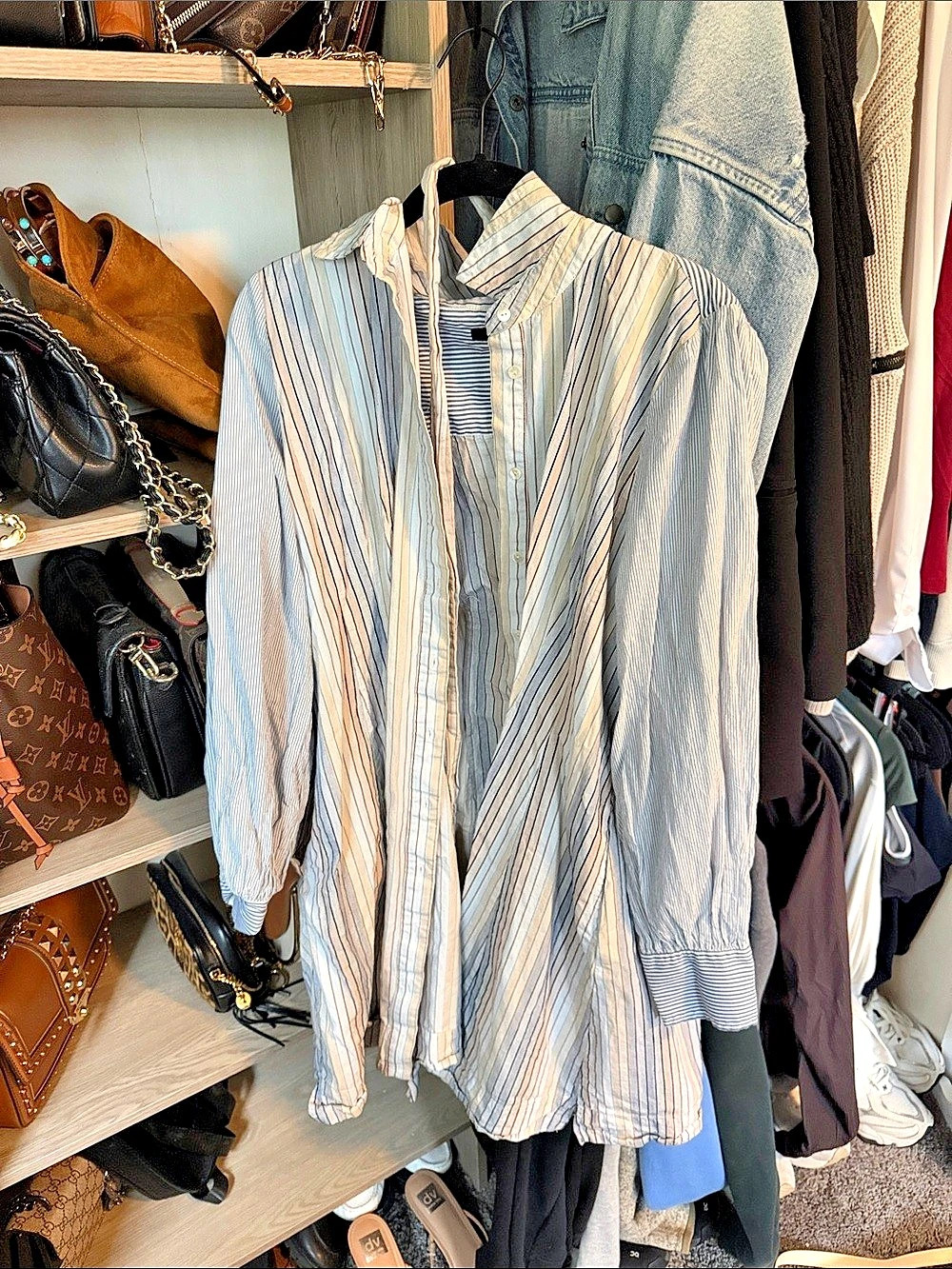 Striped Button Down Shirt in Blue & White